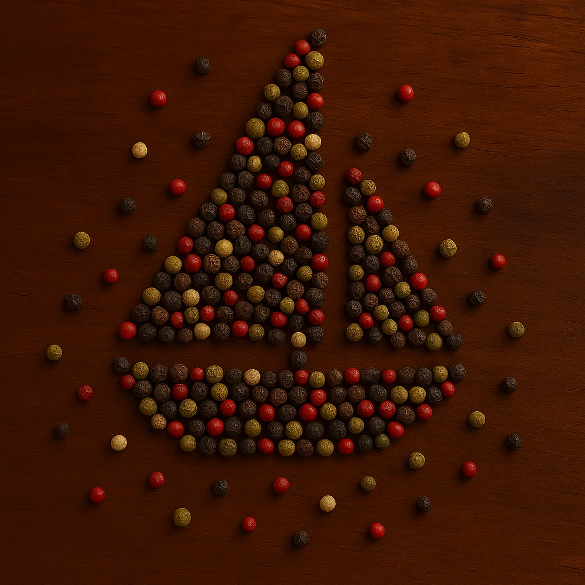 Voilier en 5 baies - composition artistique symbolisant la route des épices de la Maison L’Or Noir, Océan Indien.