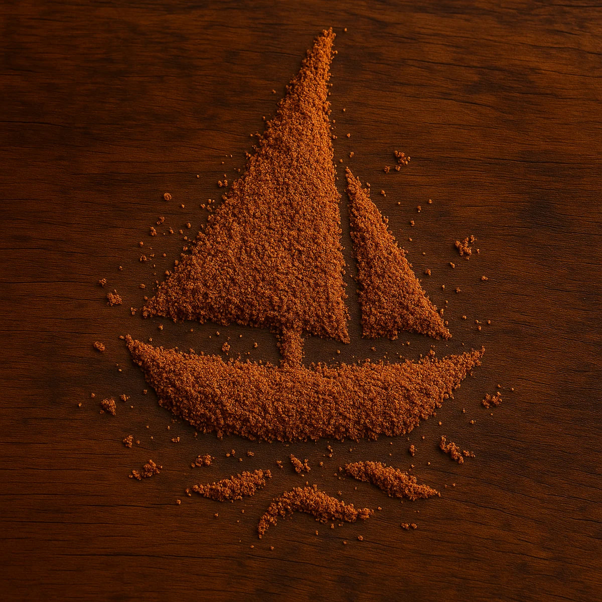 Voilier en poudre d’épices — symbole du voyage gustatif de la Maison L’Or Noir, mélange 4 épices de l’Océan Indien.