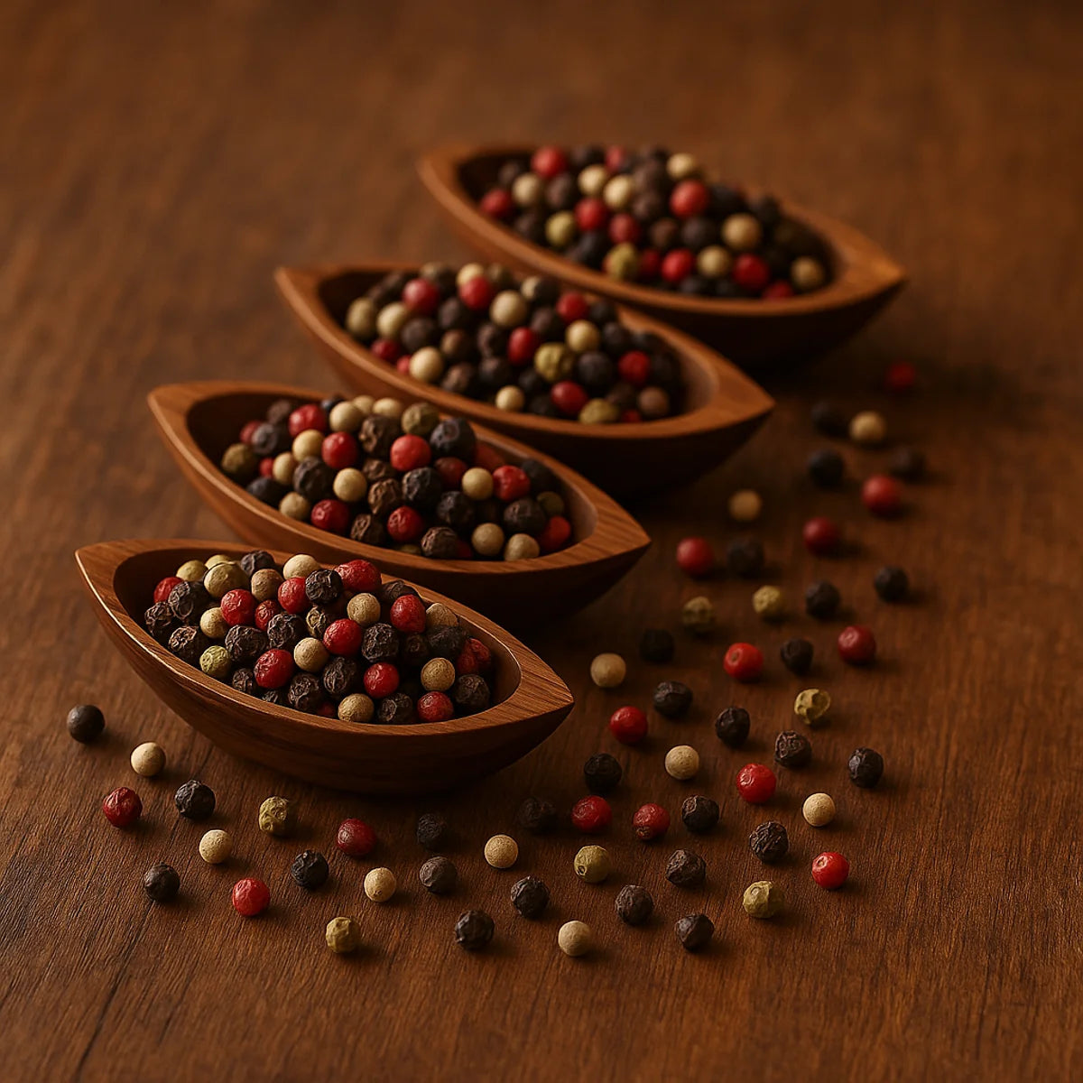 Mélange 5 baies - poivres rares noir, blanc, vert, rose et piment de Jamaïque sélectionnés par la Maison L’Or Noir.