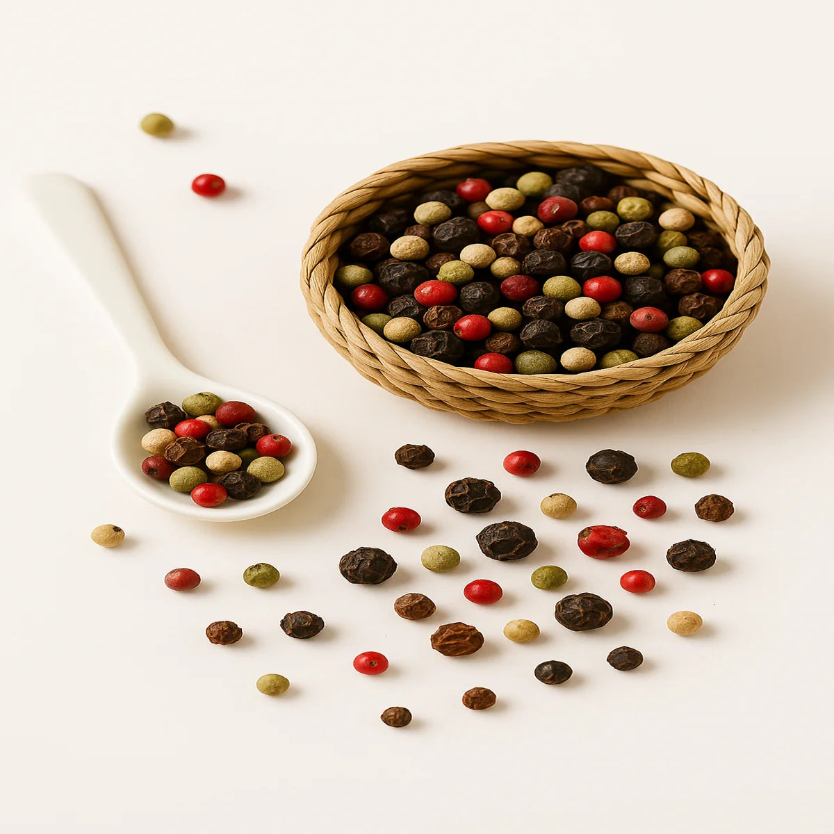 Panier et cuillère de 5 baies colorées - création sensorielle et authentique signée Vanille Morgan.