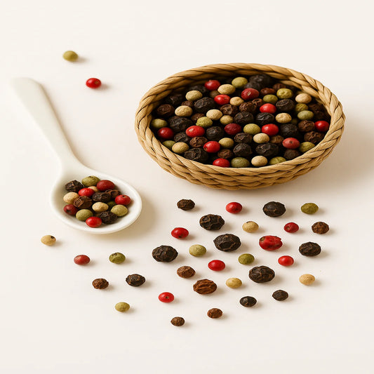 Panier et cuillère de 5 baies colorées - création sensorielle et authentique signée Vanille Morgan.